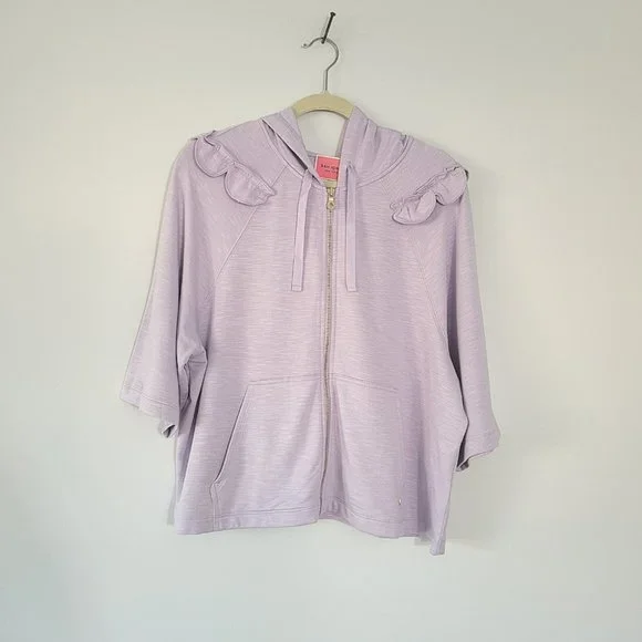KATE SPADE NEW YORK Athleisure Scalloped Ruffle Frozen Lilac Zip Up Hoodie Sweatshirts Hoodies